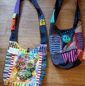 Rising International Multicolor Patchwork Hobo Bag with Sugar Skull